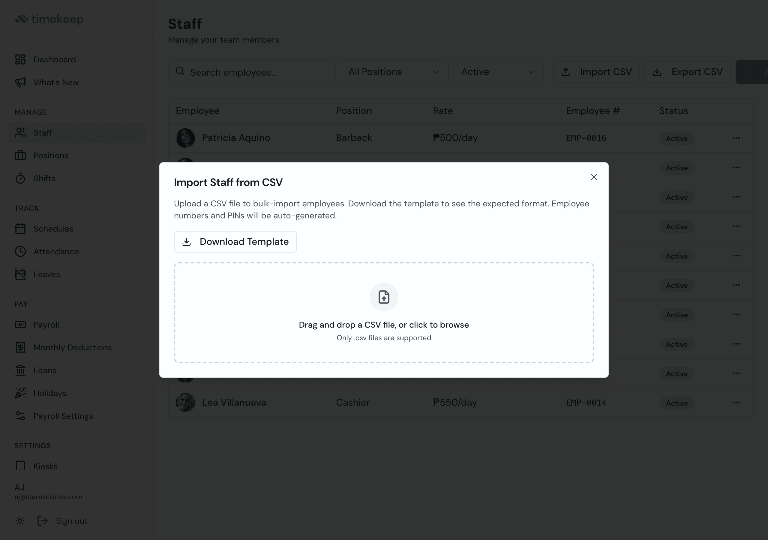 CSV Import for Staff, Attendance, and Schedules