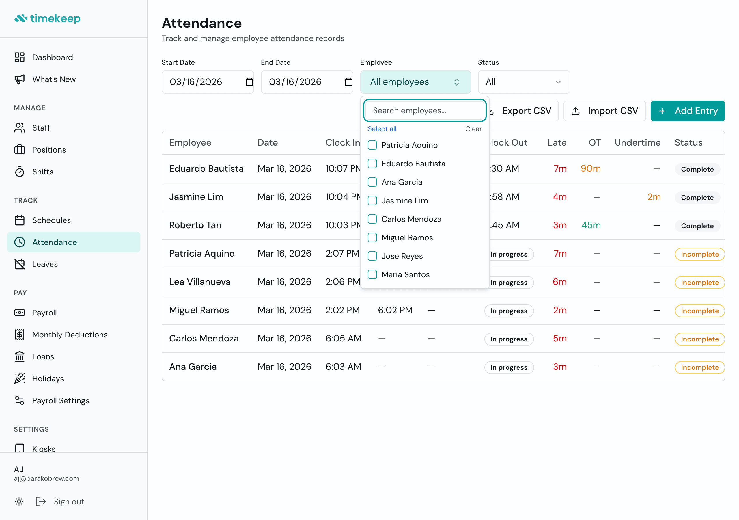 Employee Filter on Attendance