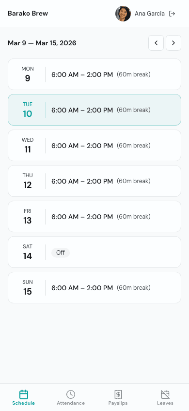 Employee portal schedule view