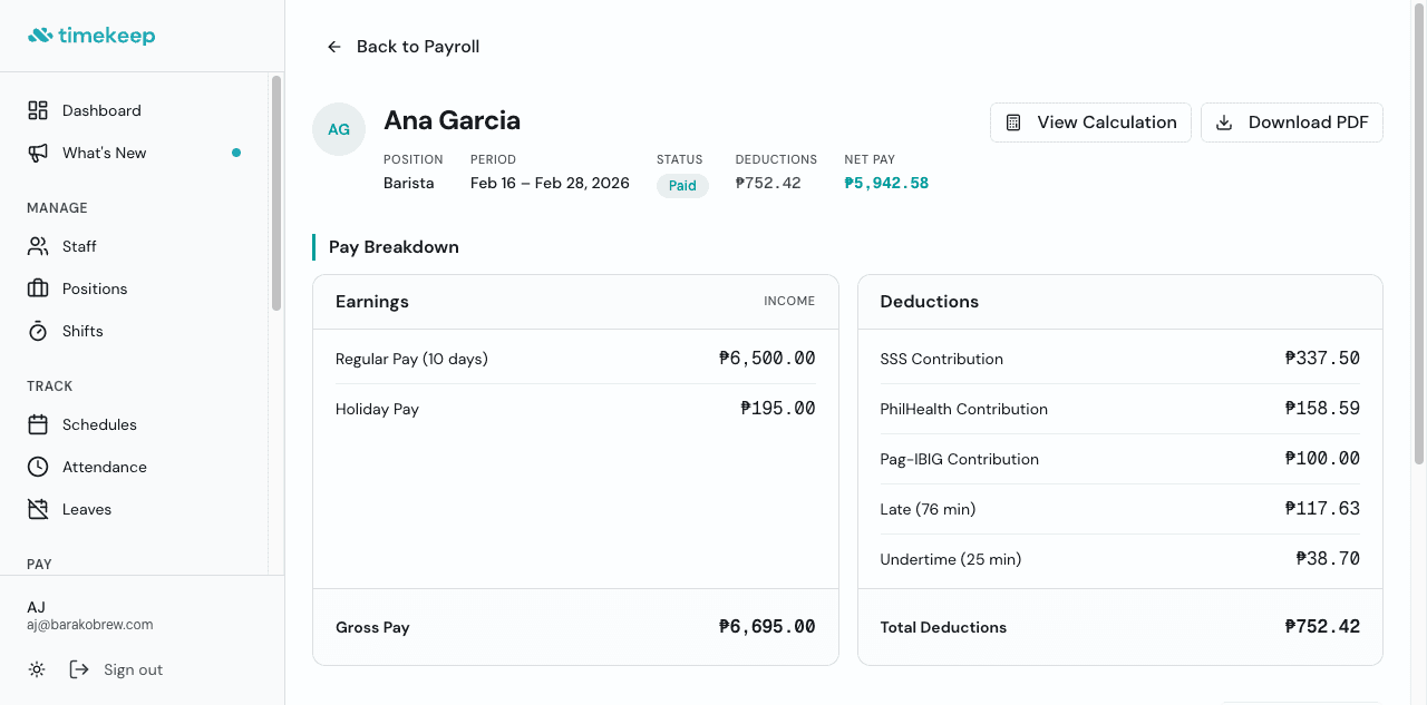 How Timekeep Computes PH Government Payroll Deductions