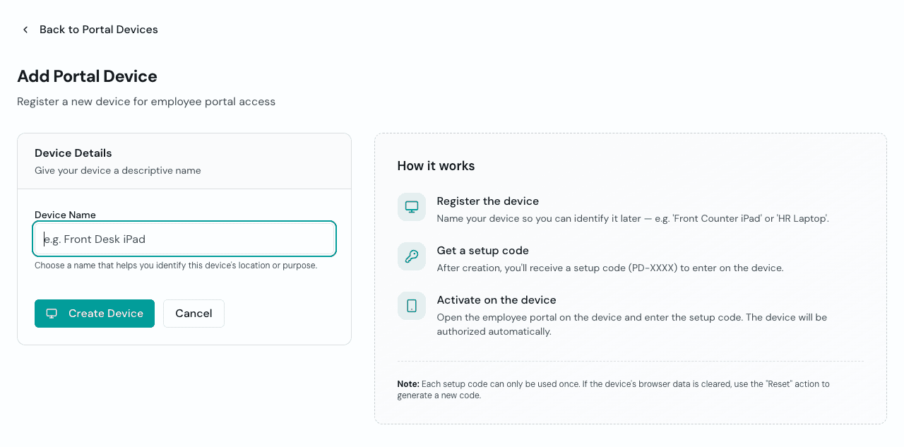 Add Portal Device form