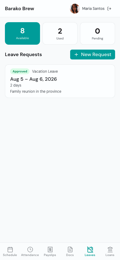 Employee portal leave balances