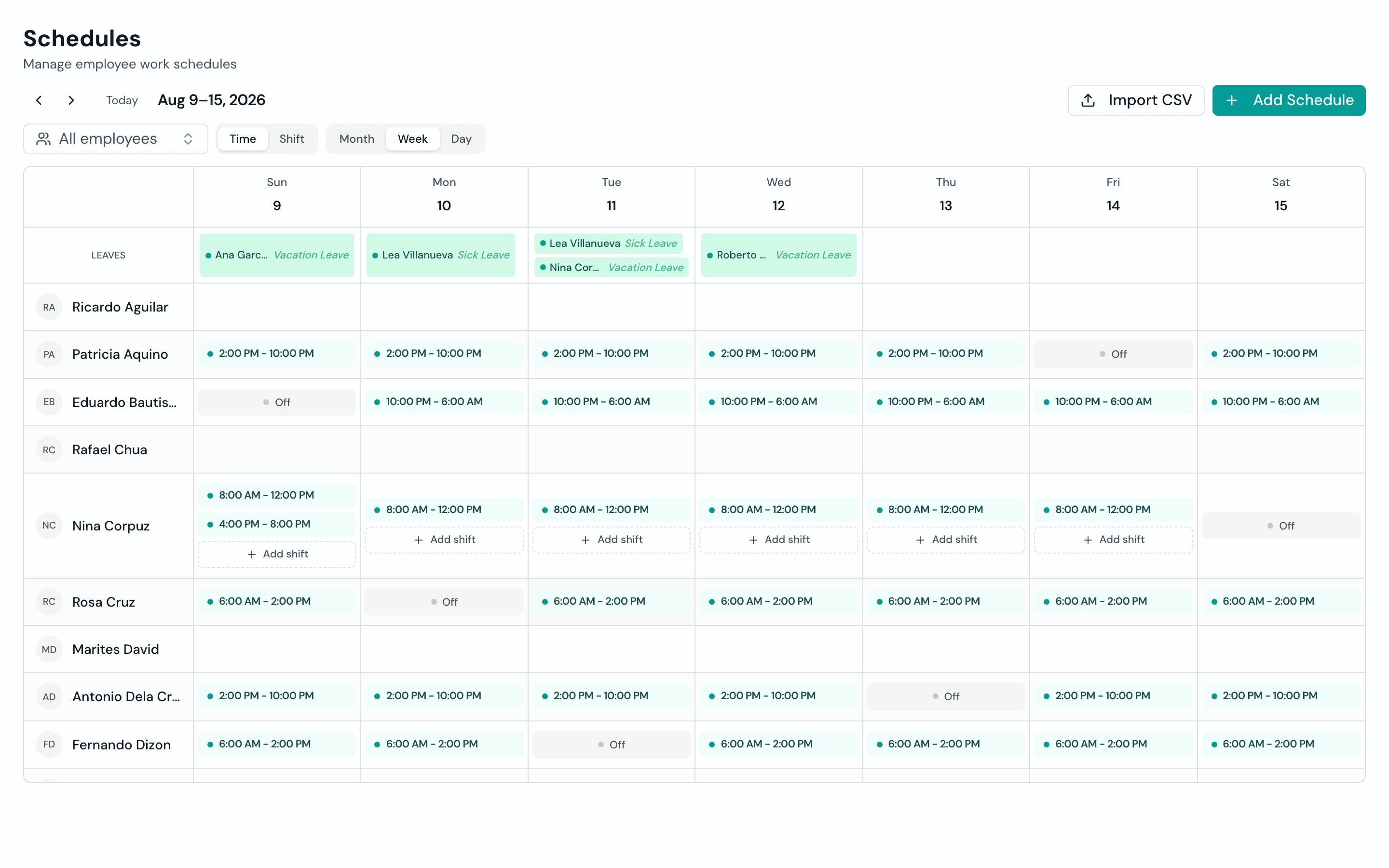 Weekly schedule view