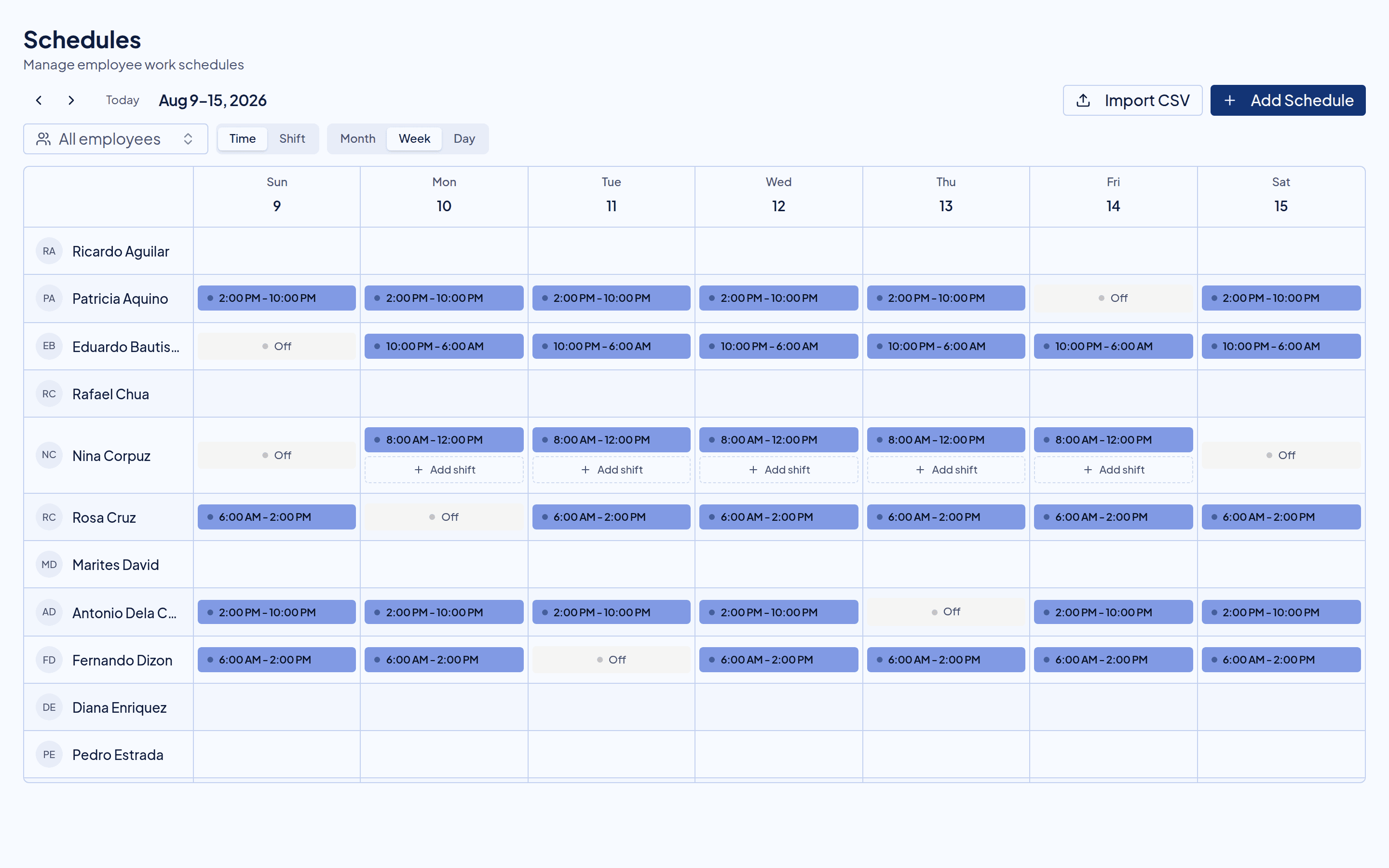 Weekly schedule view